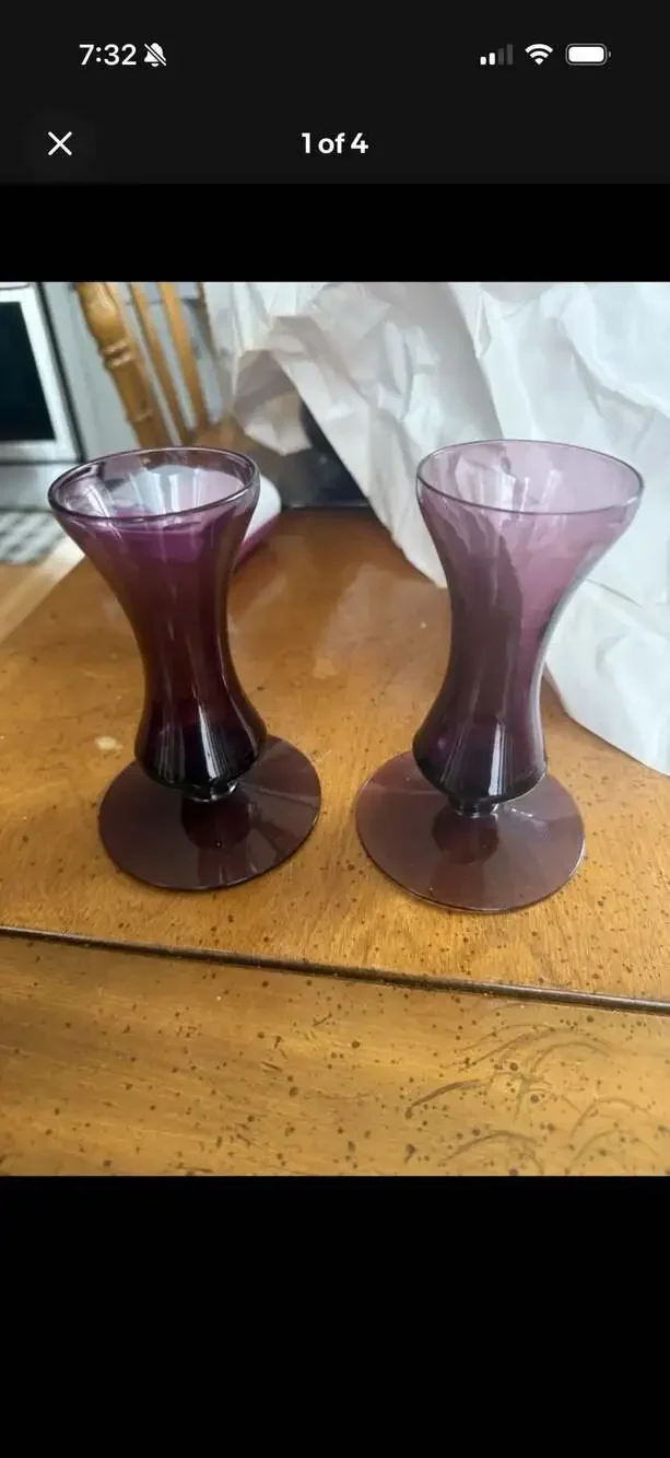 Pair of Vintage Mid-Century Modern Purple Glass Bud Vases